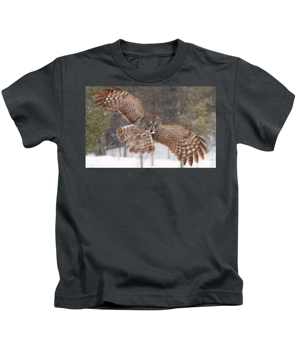 Great Grey Owl Kids T-Shirt featuring the photograph Great grey owl by Jackie Russo