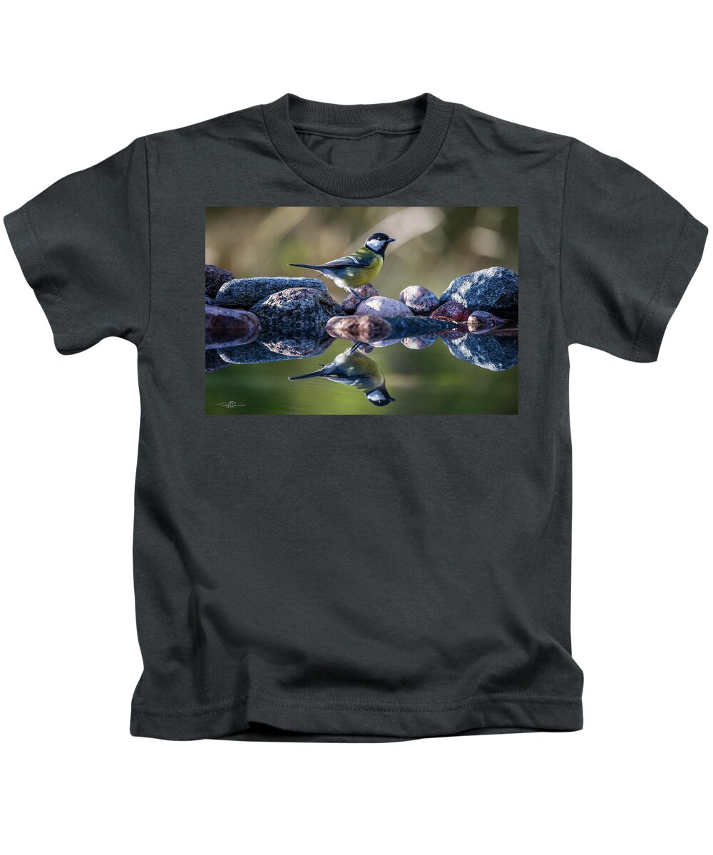 Great Tit On The Stone Kids T-Shirt featuring the photograph Great Tit on the Stone by Torbjorn Swenelius