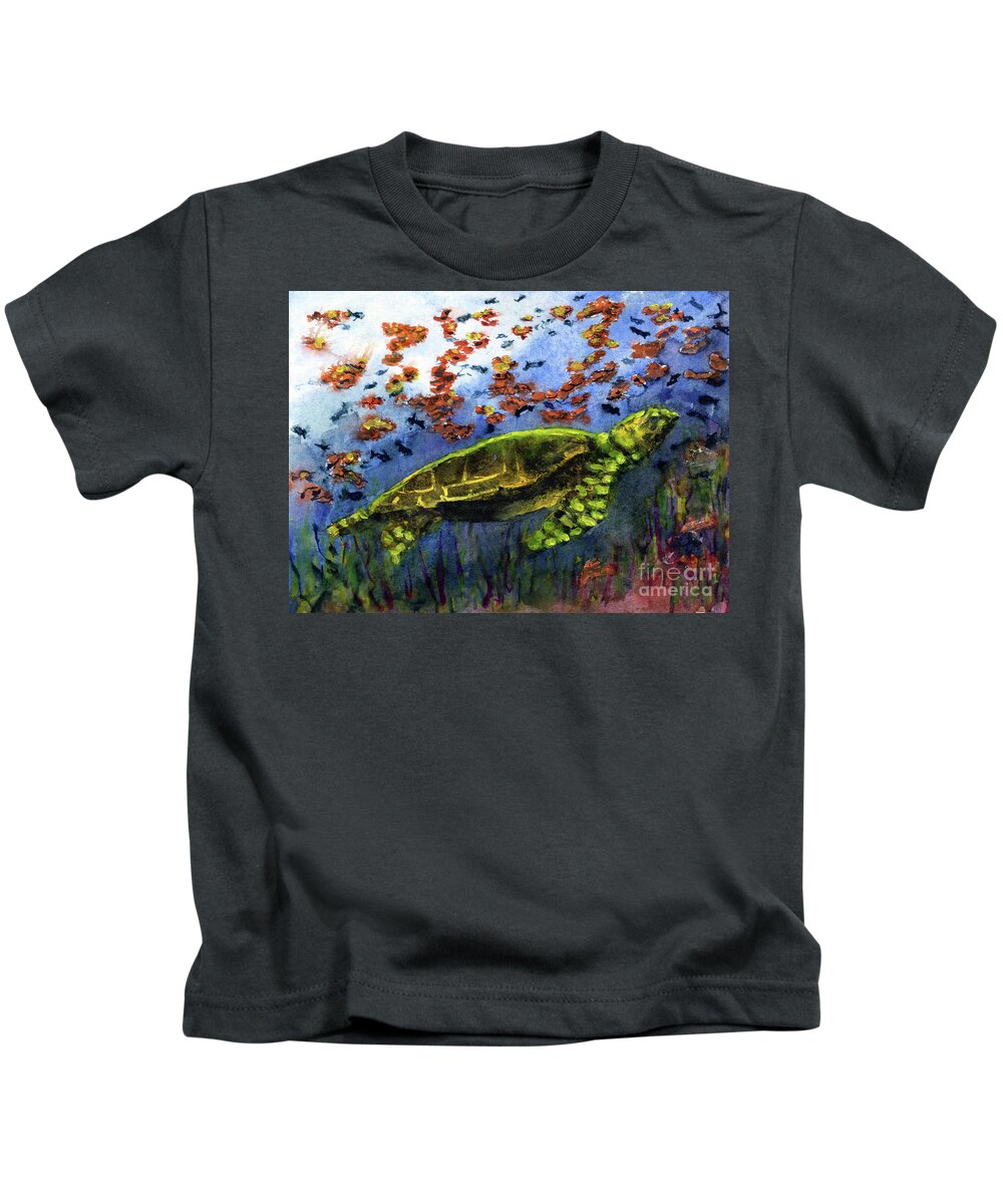 Sea Kids T-Shirt featuring the painting Green Sea Turtle by Randy Sprout
