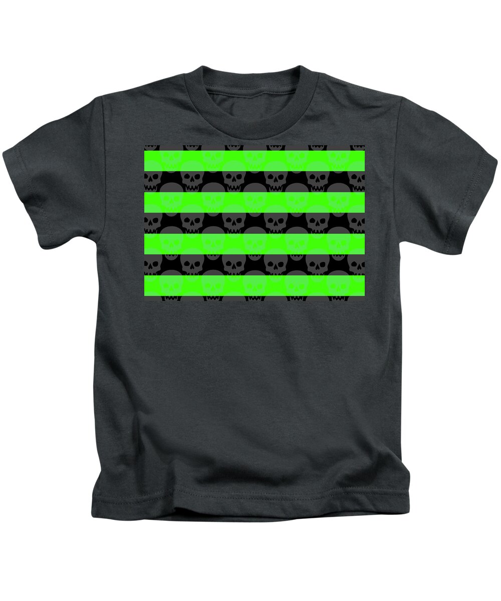 Green Kids T-Shirt featuring the digital art Green Skull Stripes by Roseanne Jones