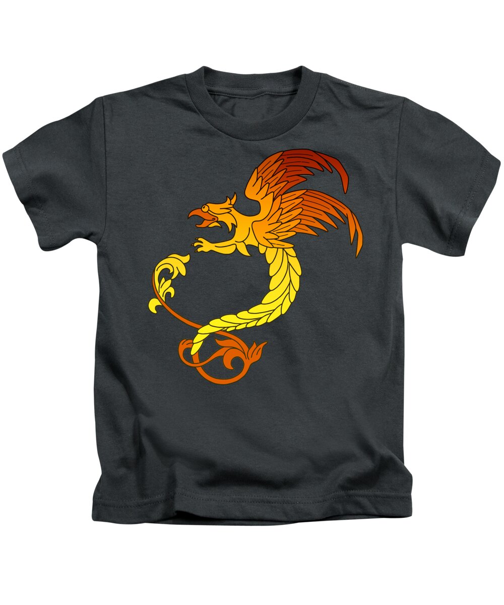 Arts Kids T-Shirt featuring the digital art Griffin griffon gryphon in flaming colours by Heidi De Leeuw