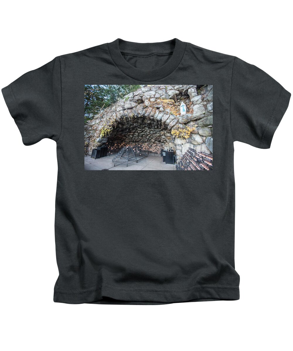 American University Kids T-Shirt featuring the photograph Grotto of our lady of Lourdes 2 by John McGraw