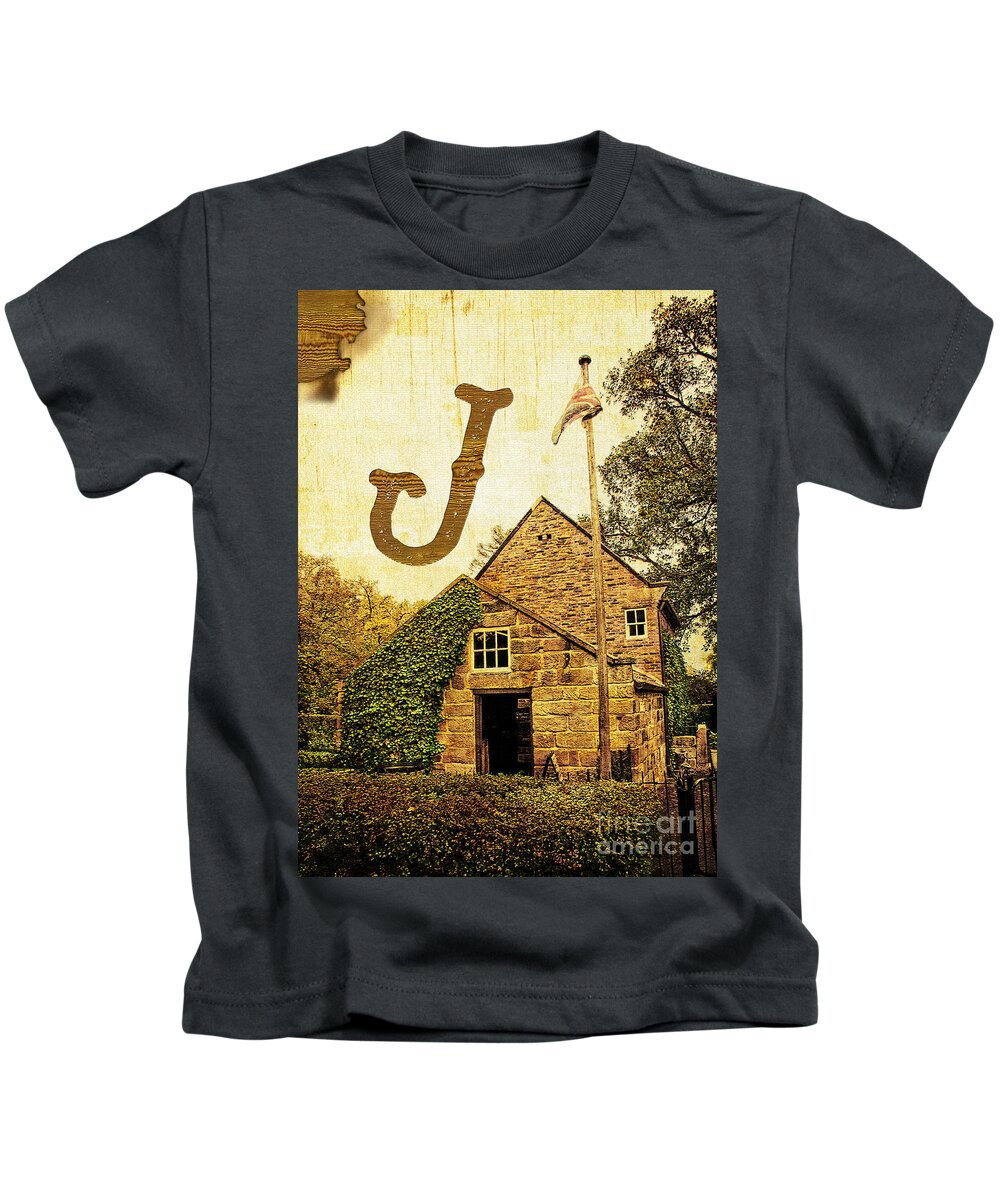 Captain James Cook Kids T-Shirt featuring the photograph Grungy Melbourne Australia Alphabet Series Letter J Captain Jame by Beverly Claire Kaiya