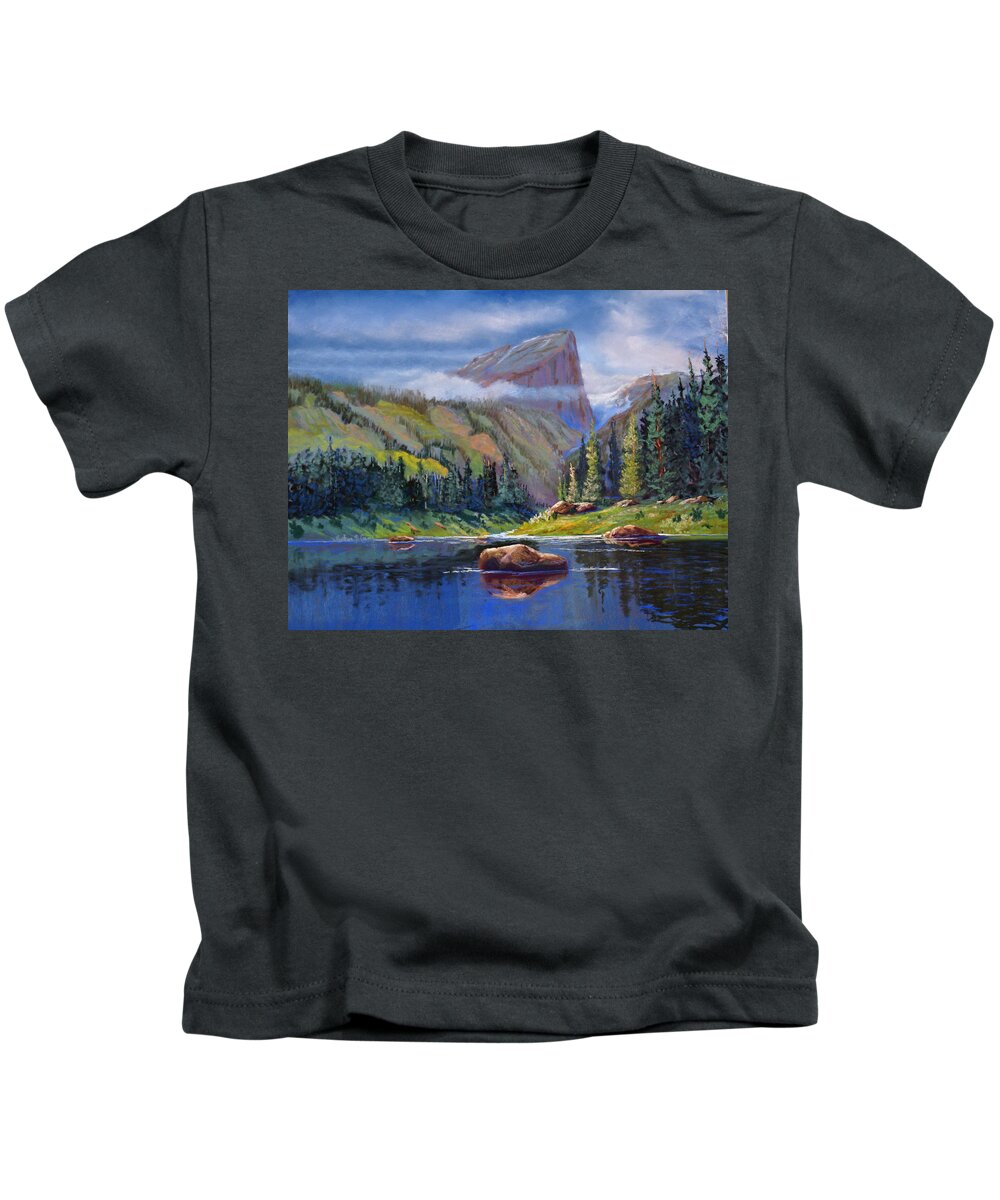 Rocky Mountains Kids T-Shirt featuring the painting Hallett Peak by Heather Coen