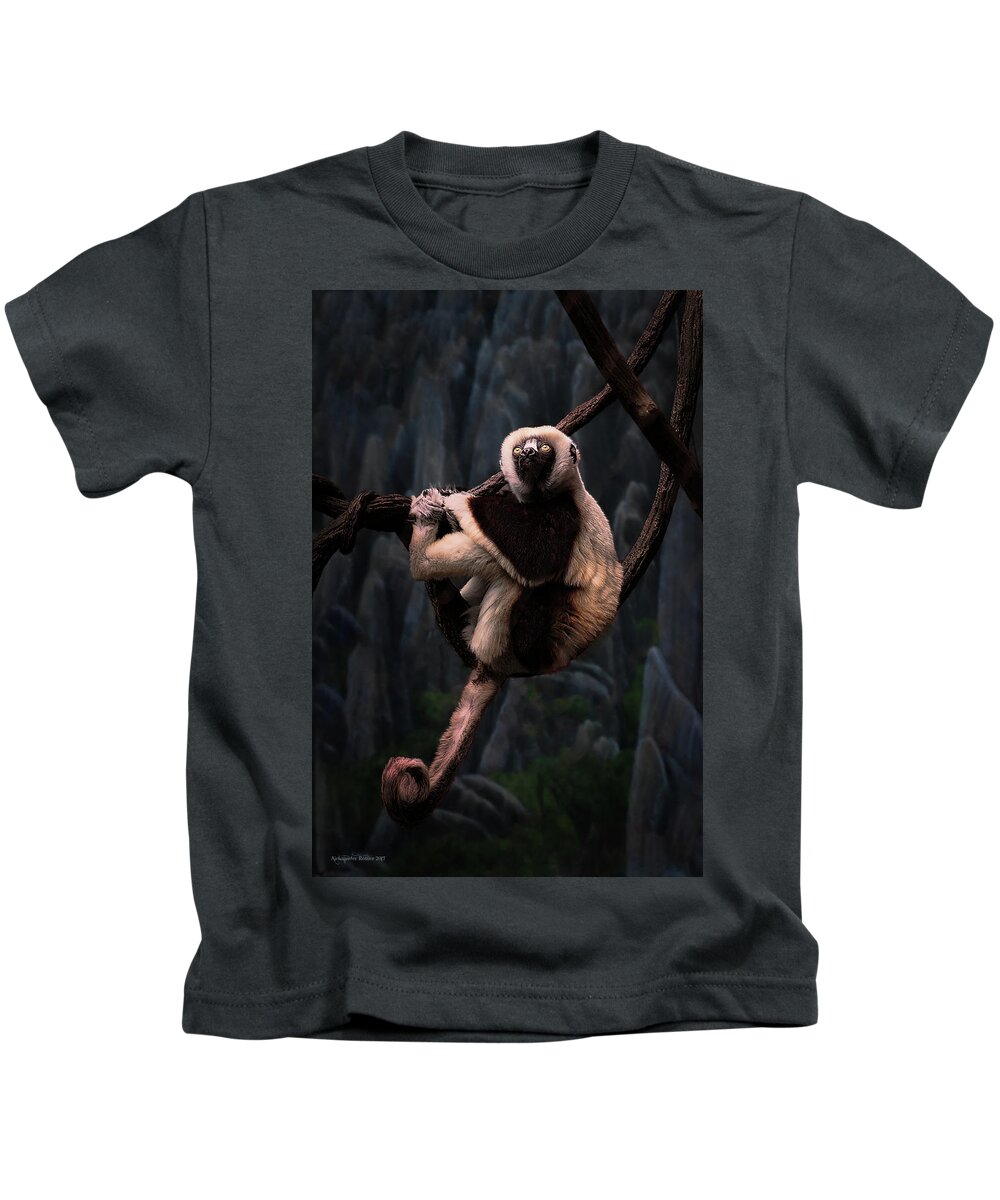 Monkey Kids T-Shirt featuring the photograph Hanging On by Aleksander Rotner