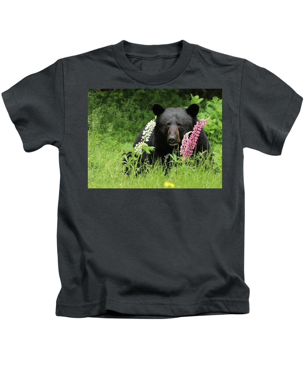 Bear Kids T-Shirt featuring the photograph Hanging Out in the Lupine by Duane Cross