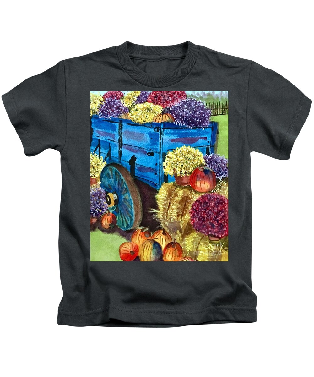 Greeting Card Kids T-Shirt featuring the painting Happy Fall Harvest by Sue Carmony