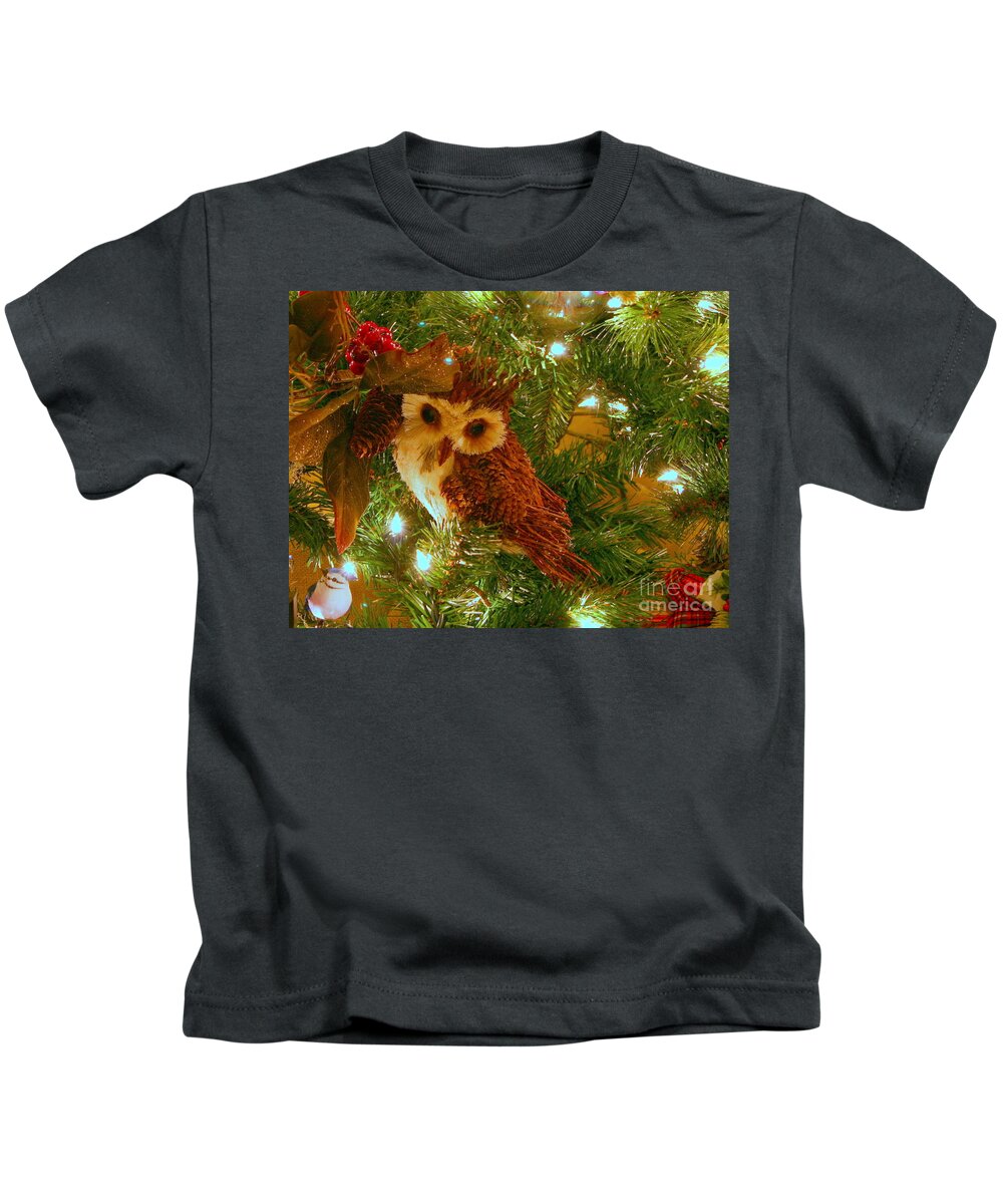 Owl Kids T-Shirt featuring the photograph Happy Hoooooladays by Marie Neder