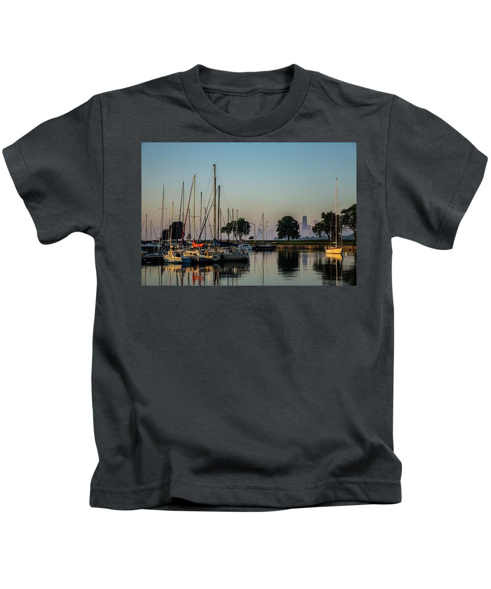 Sailboat Kids T-Shirt featuring the photograph Harbor and Chicago Skyline by Sven Brogren