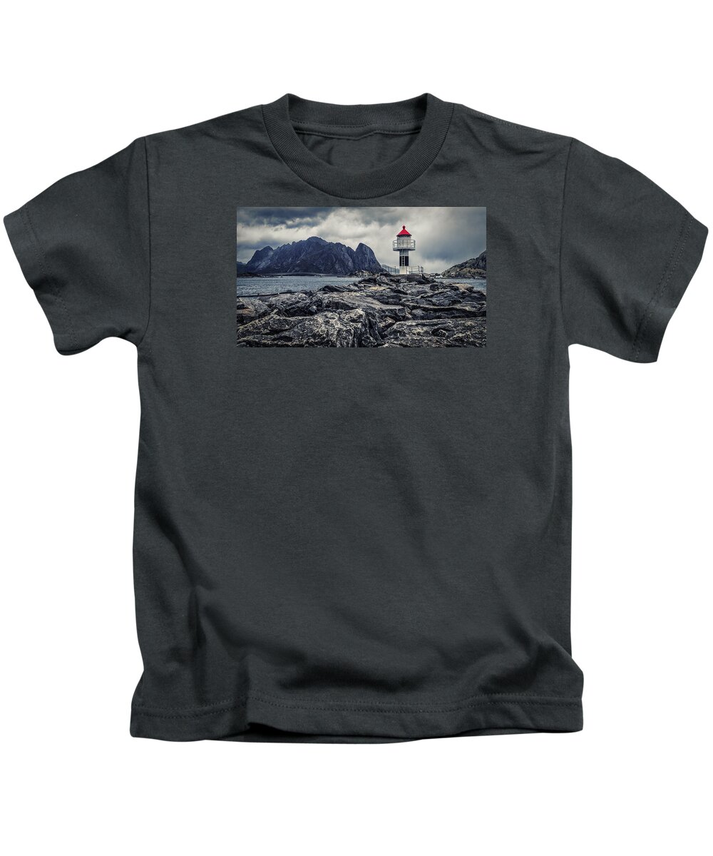 Reine Kids T-Shirt featuring the photograph Harbour Lighthouse by James Billings