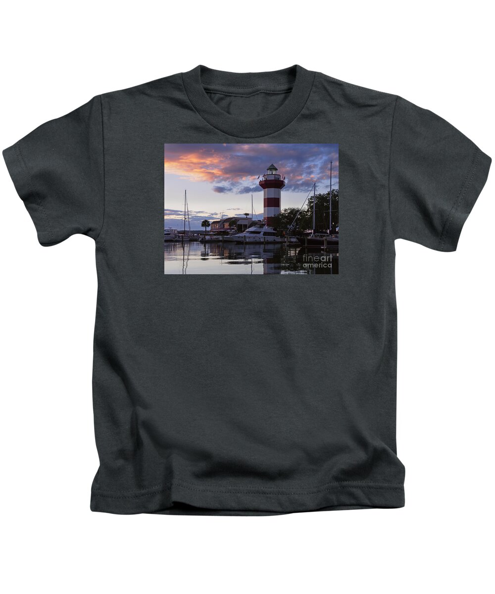 Harbour Town Kids T-Shirt featuring the photograph Harbour Town at sunset Hilton Head Island by Louise Heusinkveld