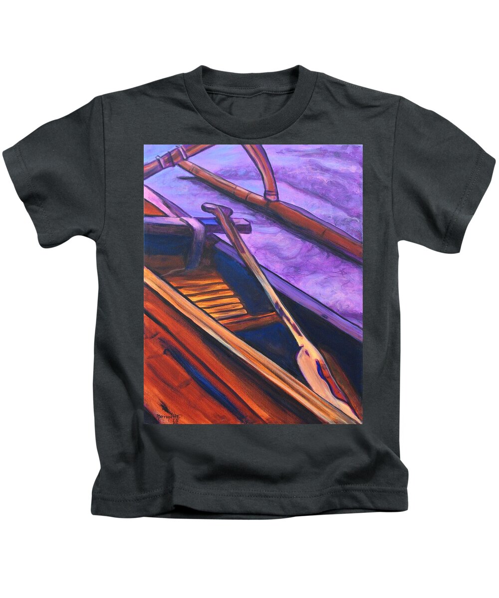 Canoe Kids T-Shirt featuring the painting Hawaiian Canoe by Marionette Taboniar