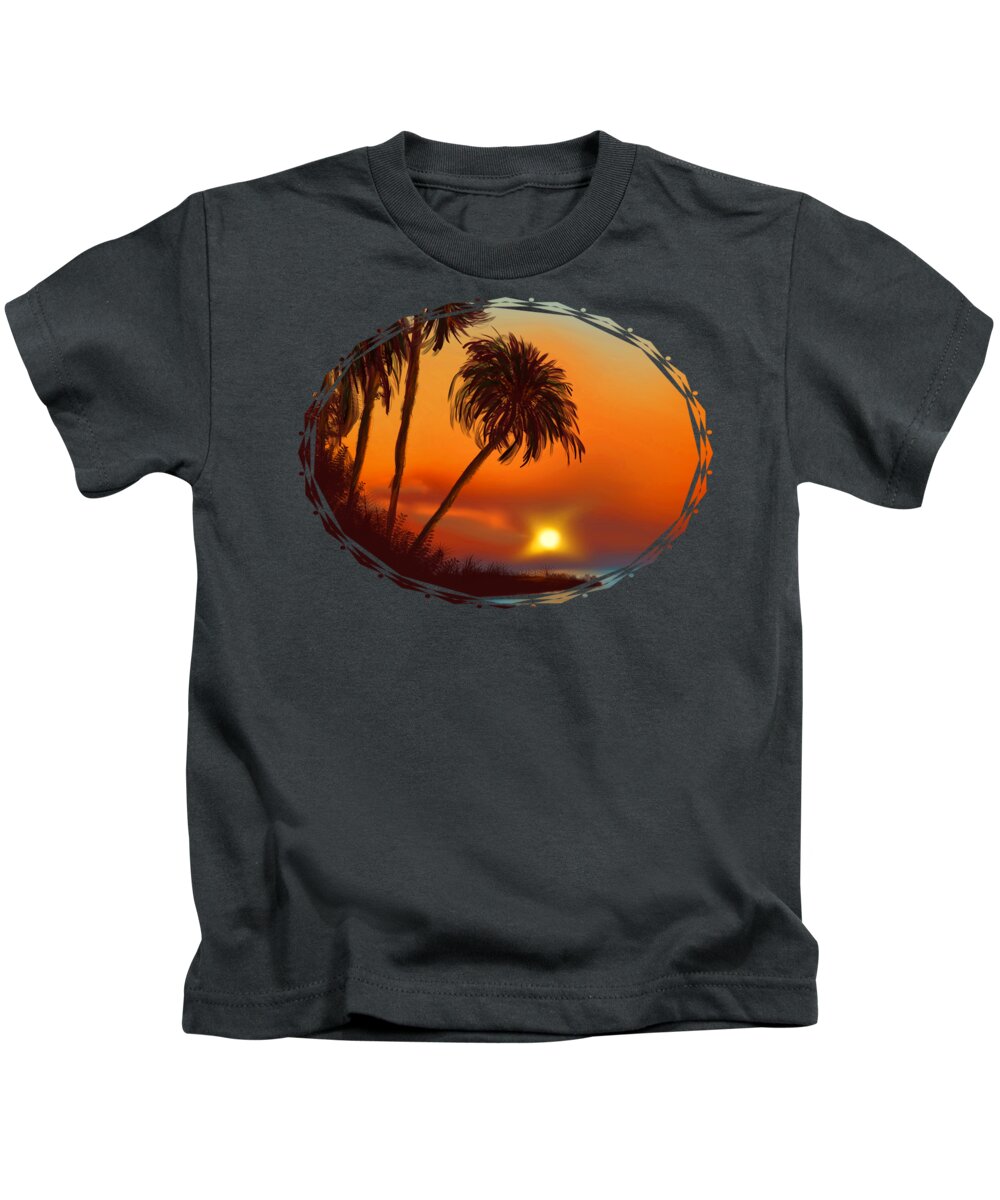 Landscape Kids T-Shirt featuring the painting Hawaiian Sunset by Becky Herrera