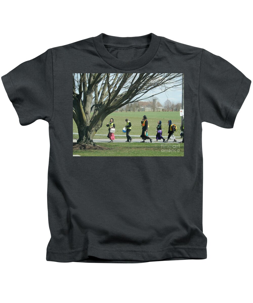 Amish Kids T-Shirt featuring the photograph Heading Home from School by Christine Clark