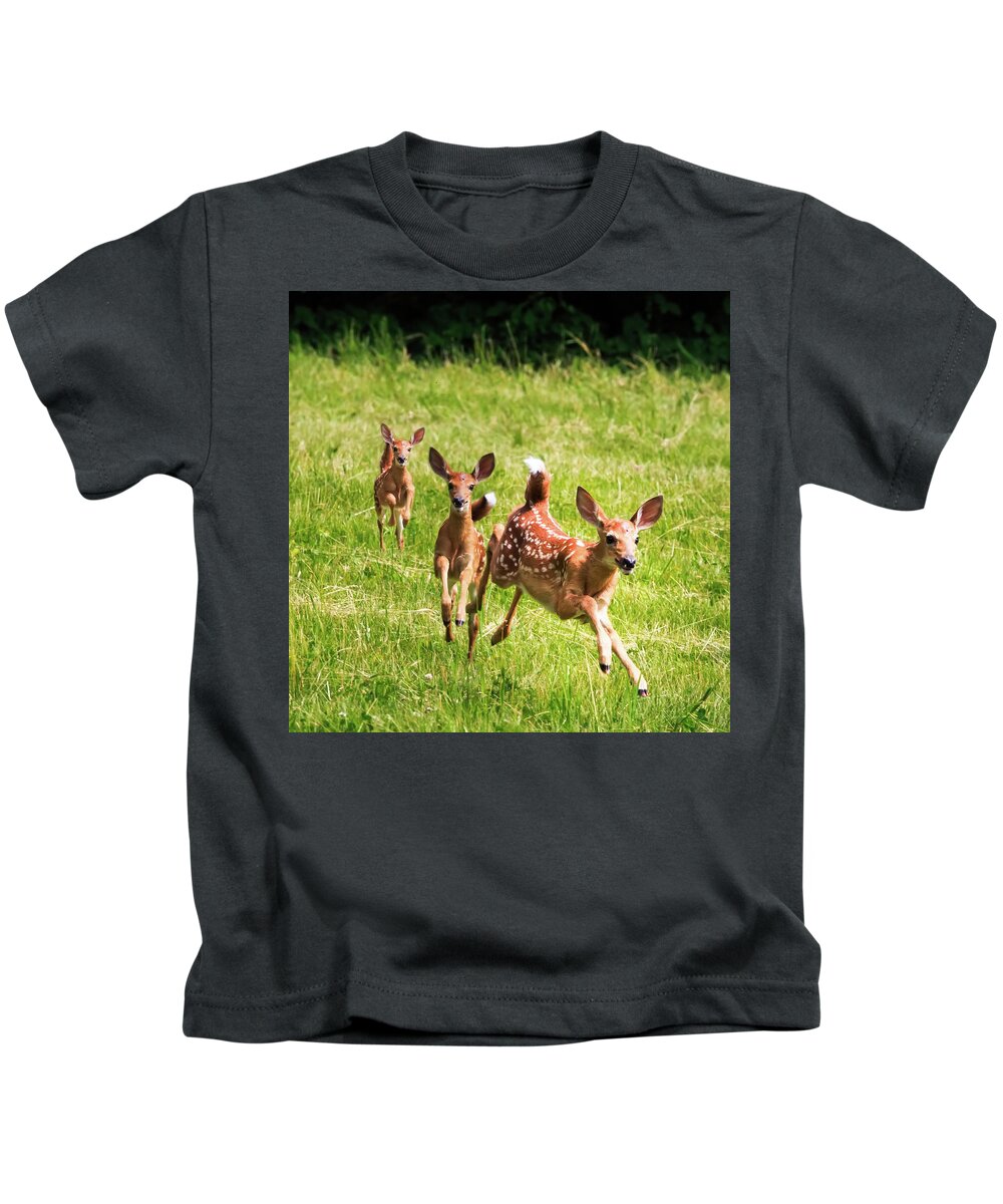 Deer Kids T-Shirt featuring the photograph Here She Comes by Natalie Rotman Cote