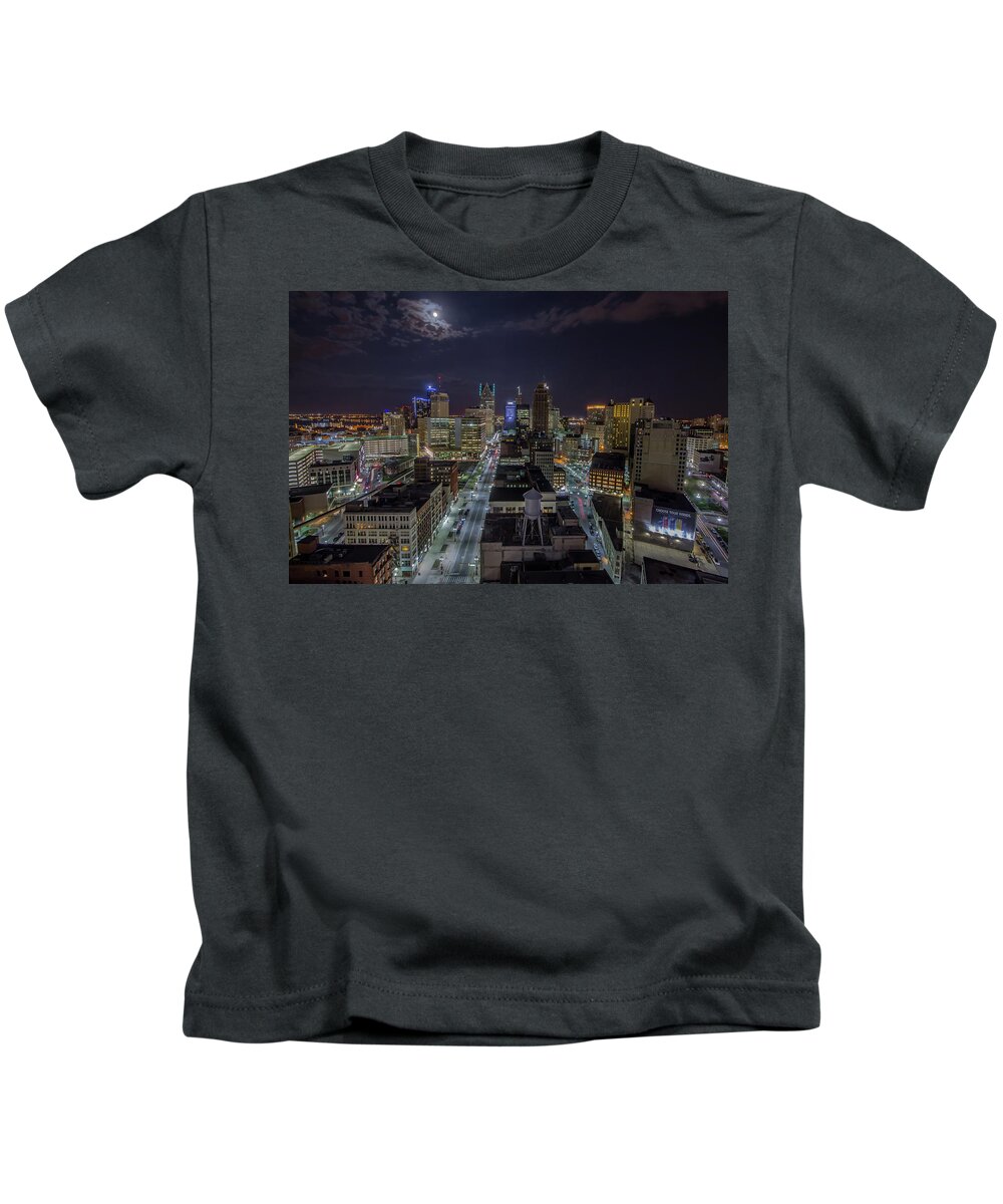 Detroit Kids T-Shirt featuring the photograph High above Woodward Avenue at night by Jay Smith