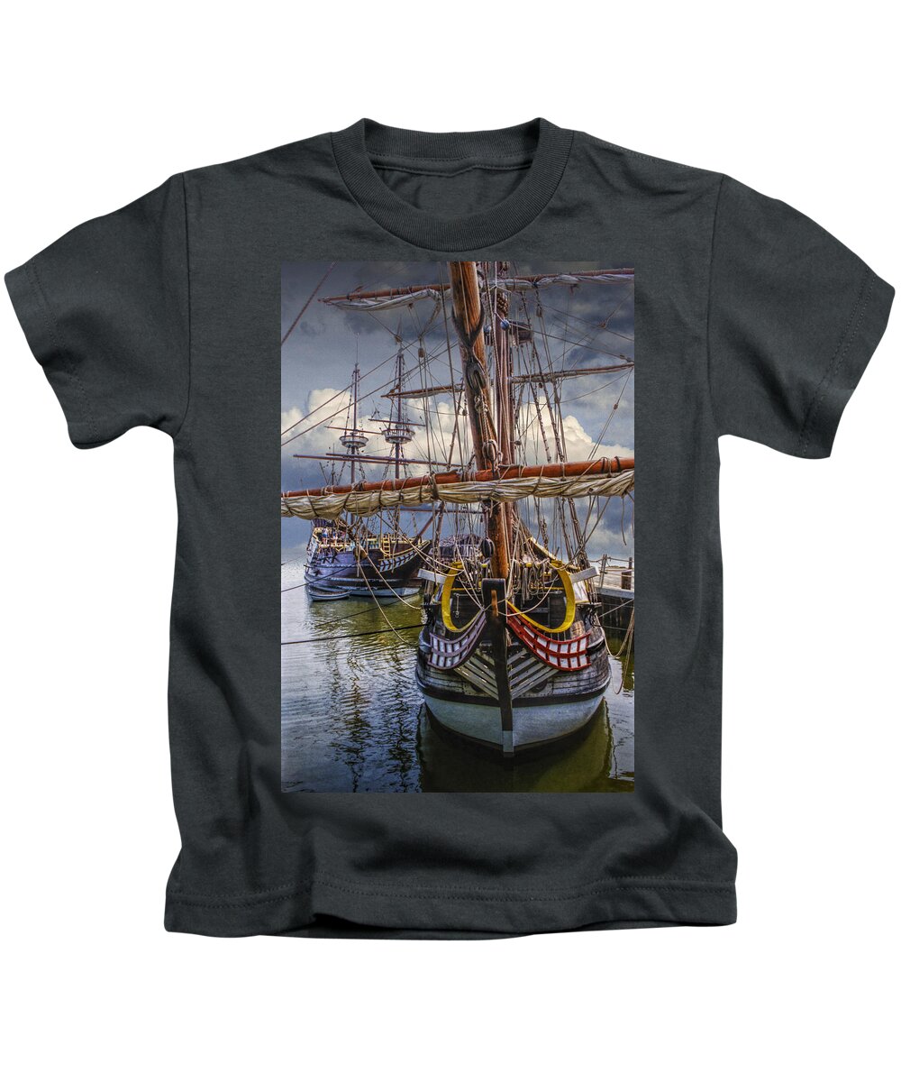 Jamestown Kids T-Shirt featuring the photograph Historic Jamestown Ships by Randall Nyhof