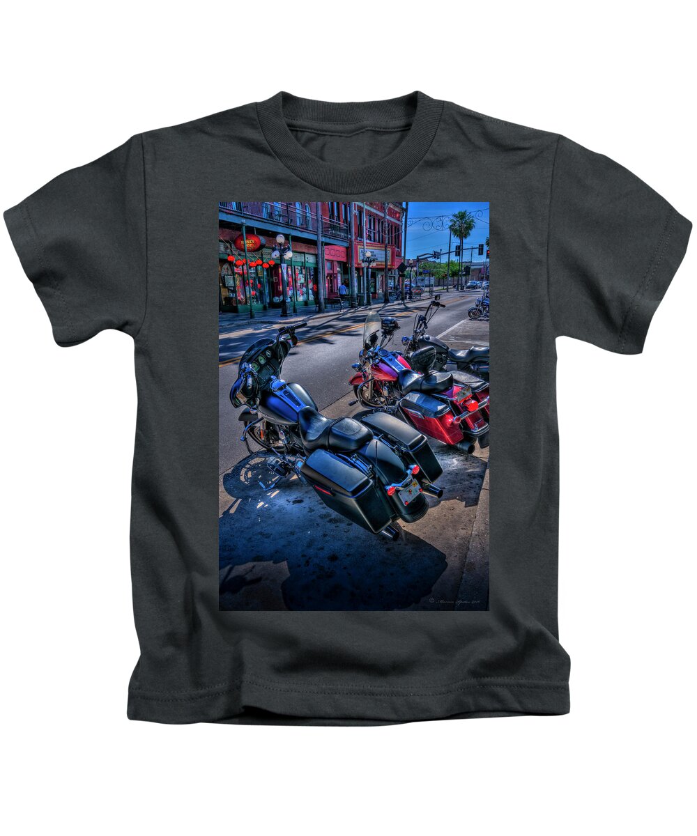 Ybor City Kids T-Shirt featuring the photograph Hogs On 7th Ave by Marvin Spates
