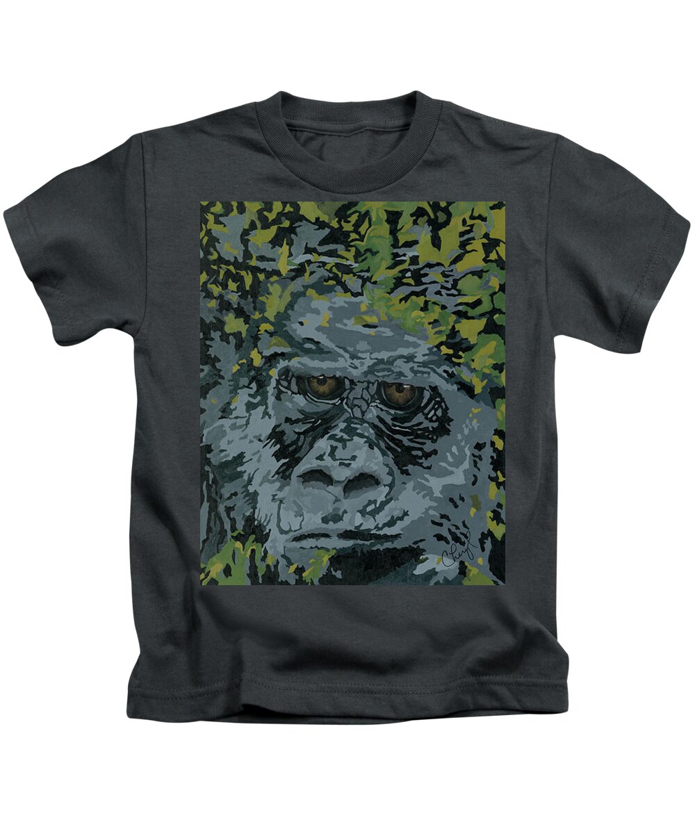Gorilla Kids T-Shirt featuring the painting Hooah by Cheryl Bowman