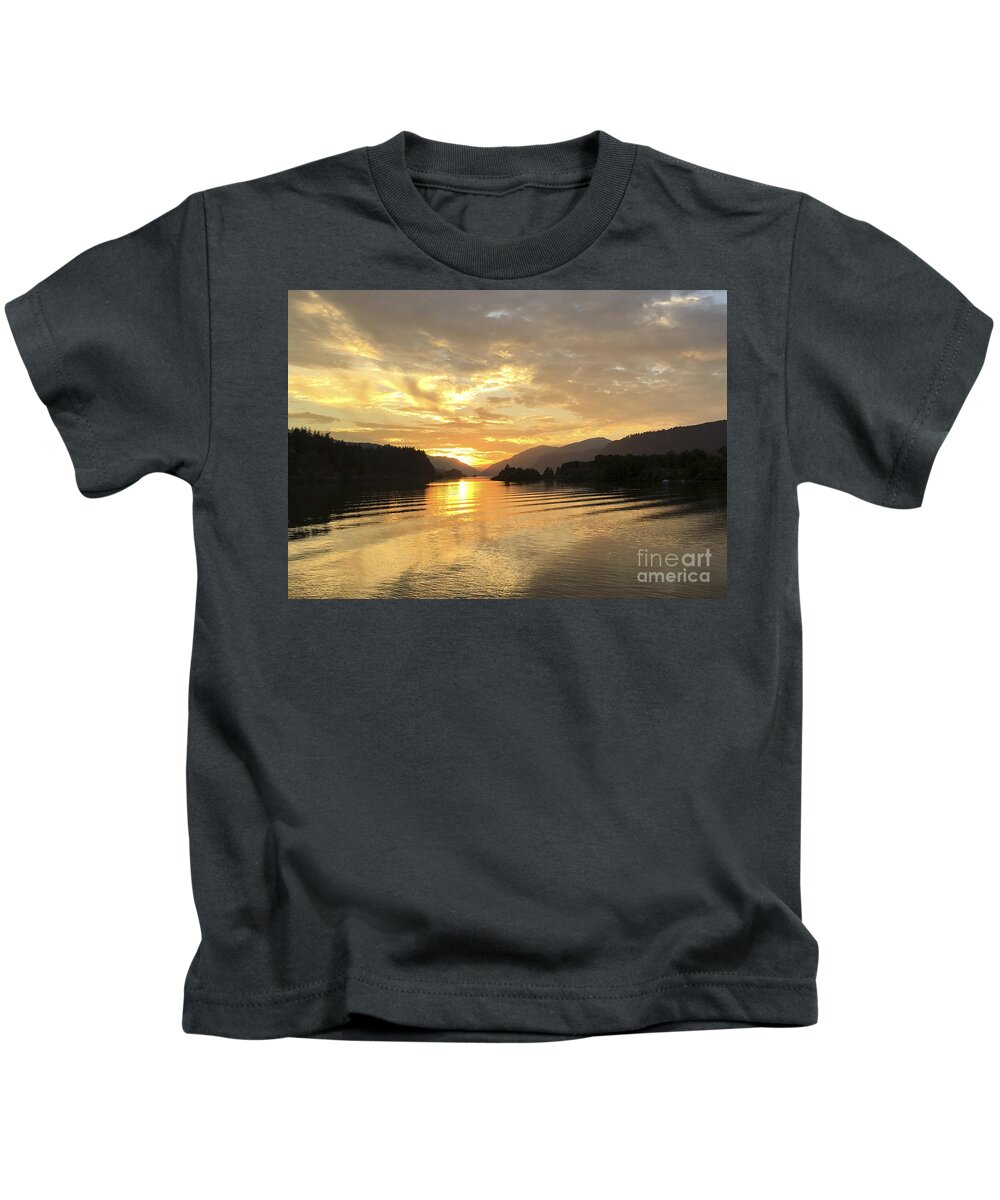 Hood River Kids T-Shirt featuring the photograph Hood River Golden Sunset by Charlene Mitchell