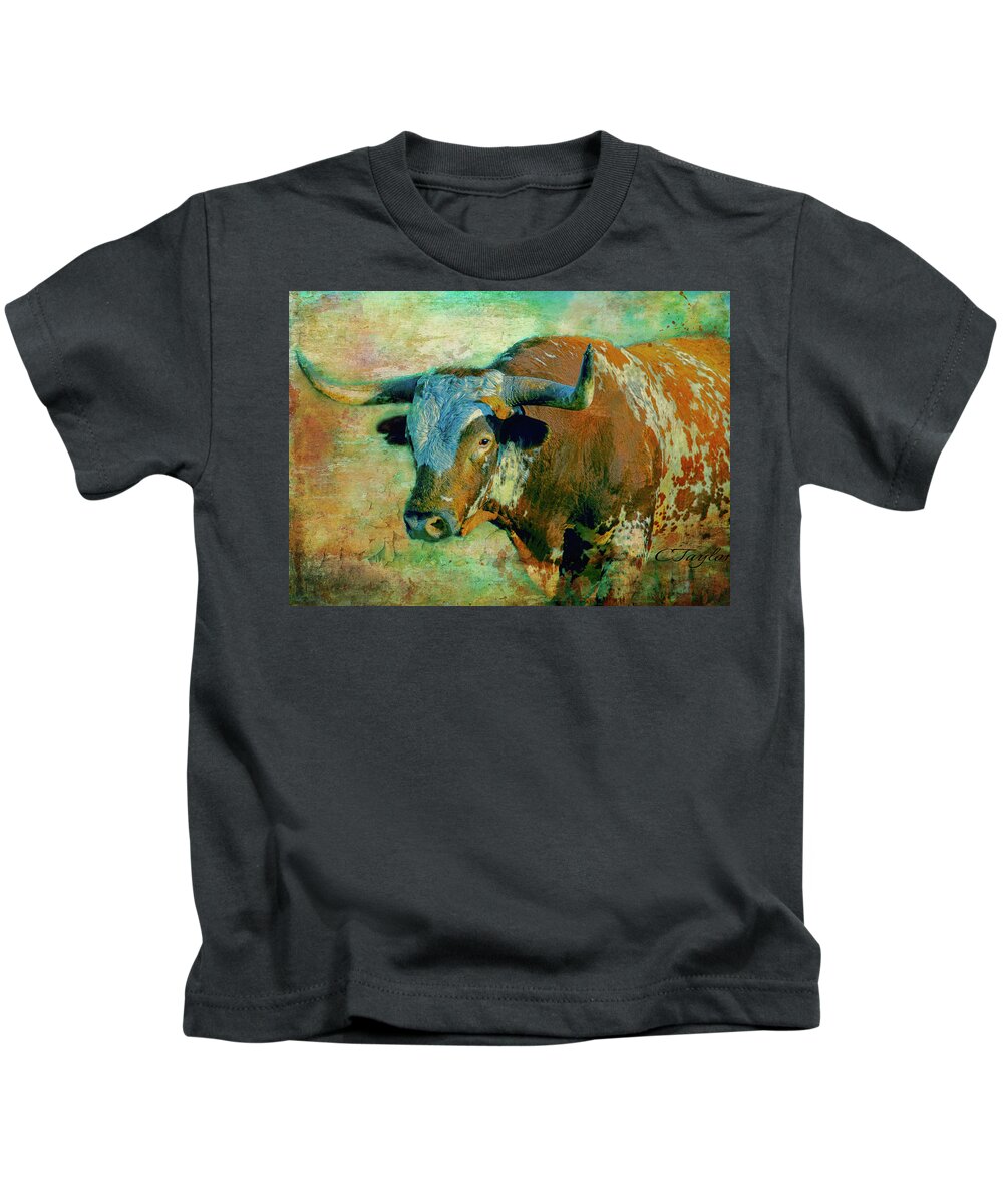 Texas Longhorns Kids T-Shirt featuring the digital art Hook 'Em 1 by Colleen Taylor