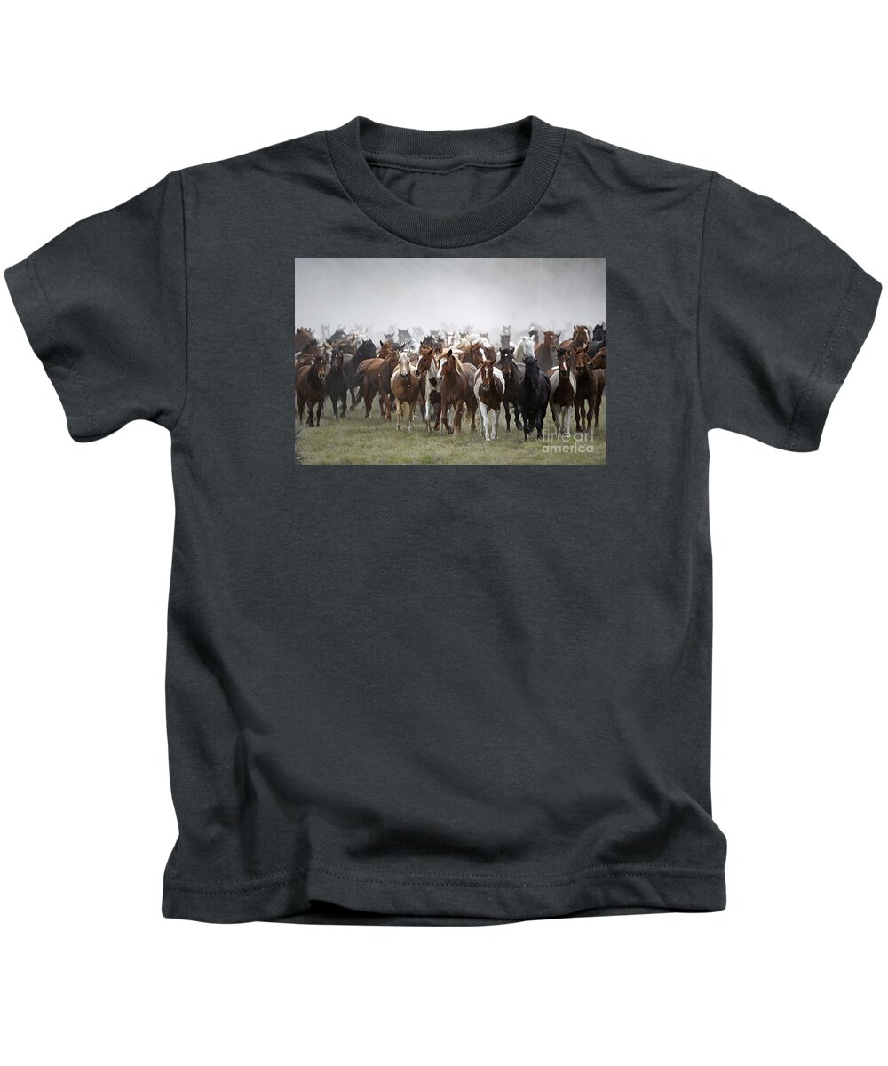 Horses Kids T-Shirt featuring the photograph Horse Drive 5599 by Carien Schippers