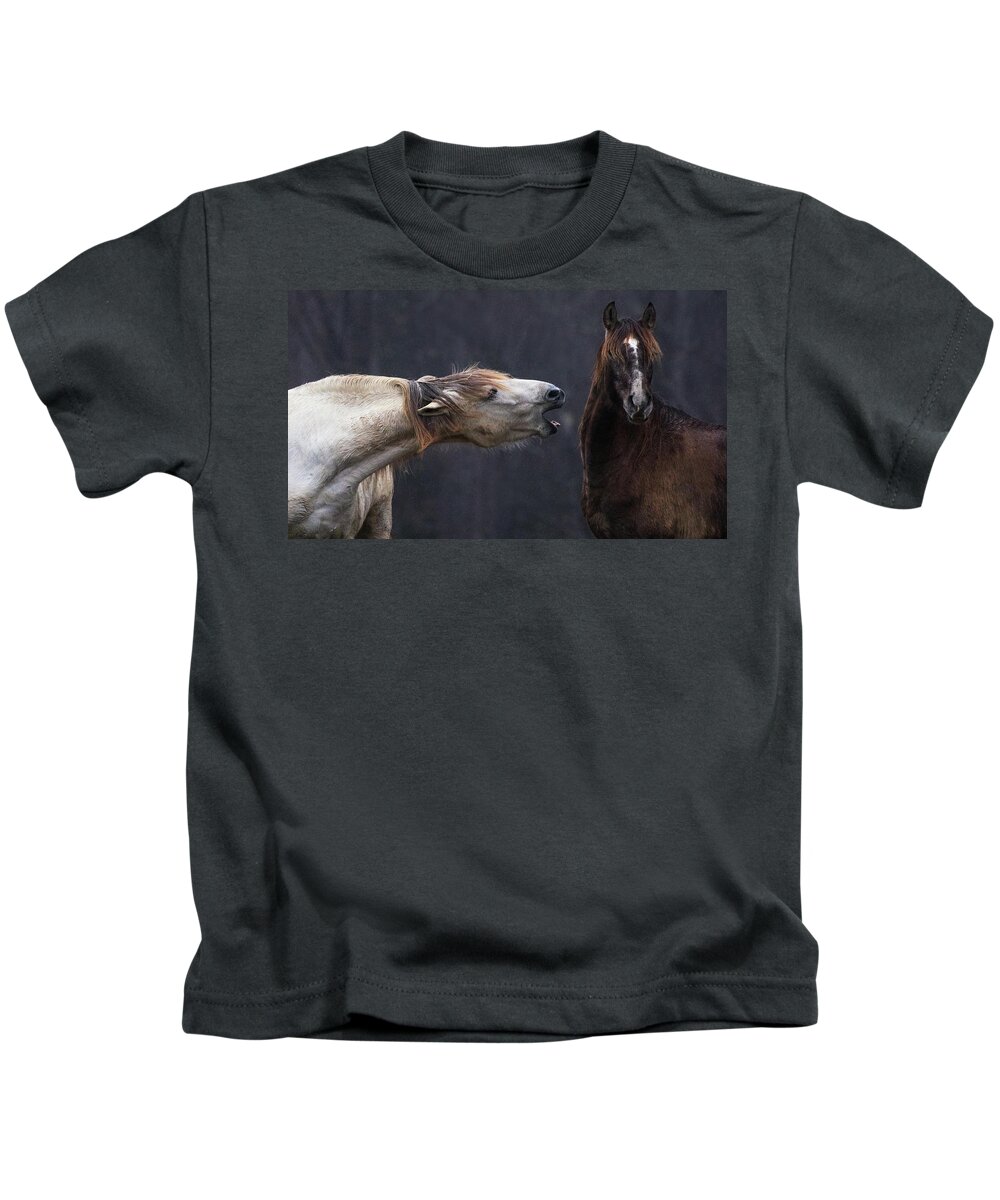Horses Kids T-Shirt featuring the photograph The Scolding by Art Cole