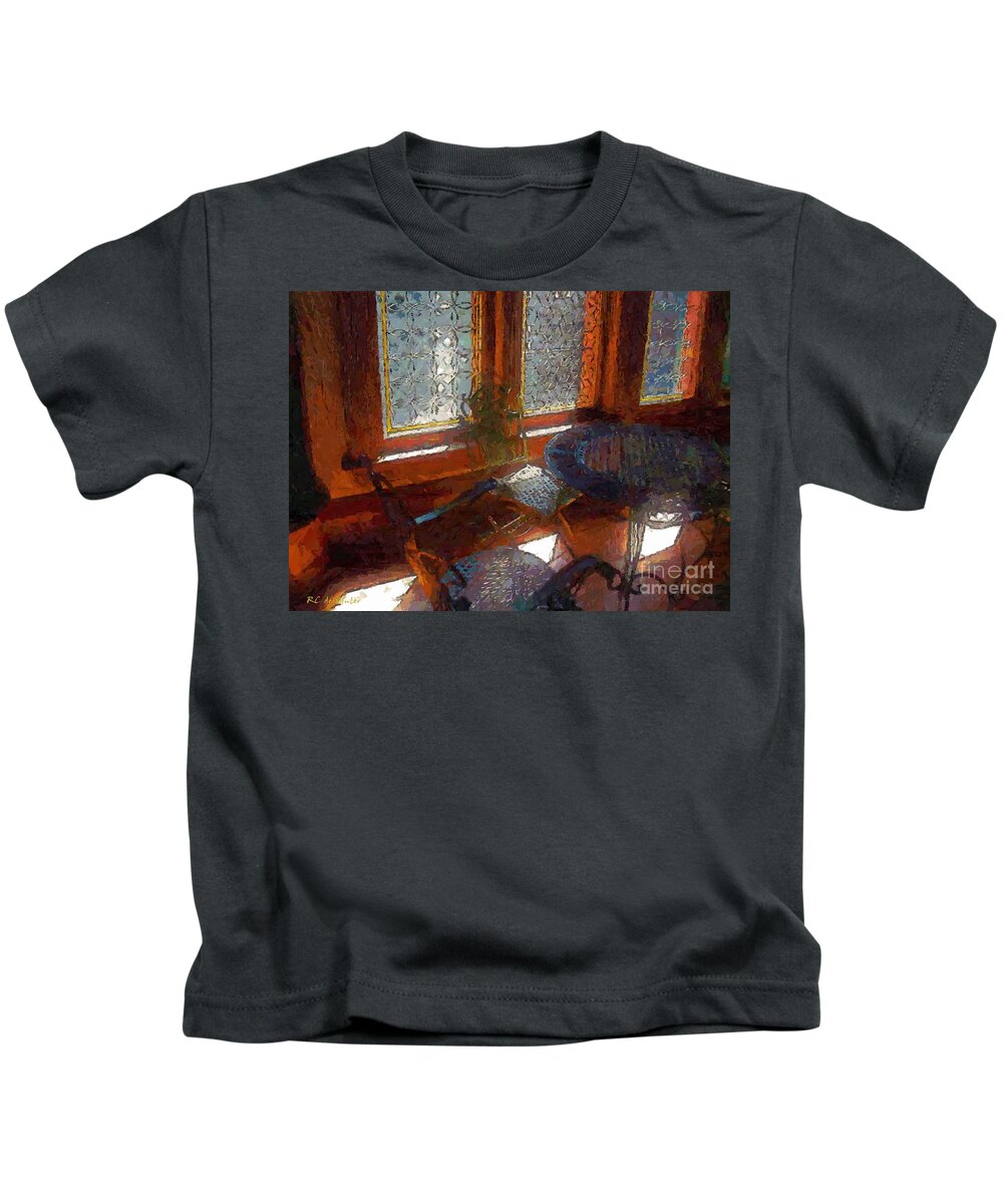 Chairs Kids T-Shirt featuring the painting Hot Sun on Wrought Iron by RC DeWinter