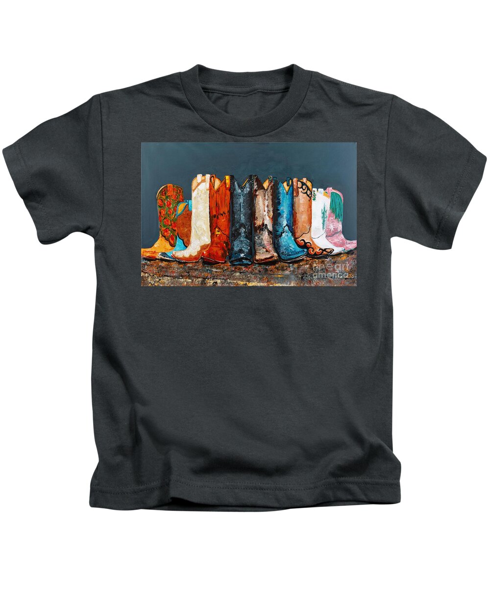Cowboy Boots Kids T-Shirt featuring the painting How the West Was Really Won by Frances Marino