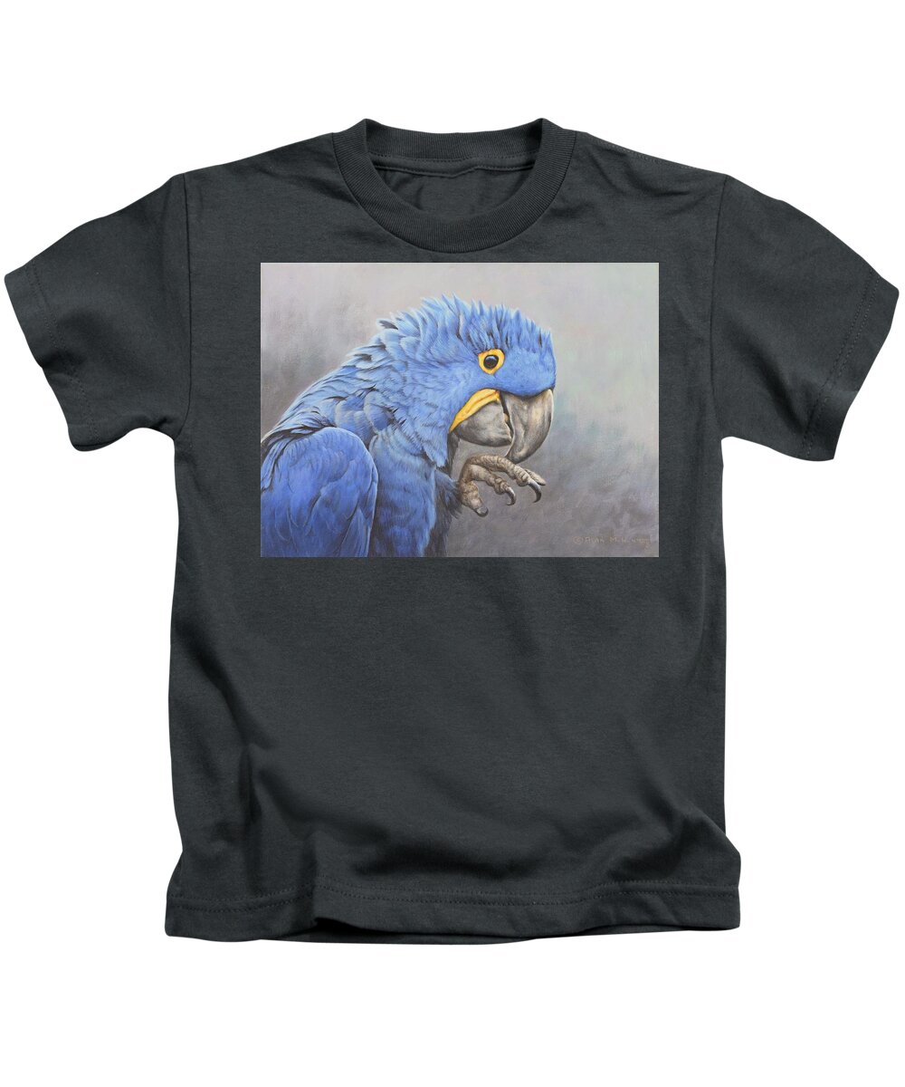 Wildlife Paintings Kids T-Shirt featuring the painting Hyacinth Macaw by Alan M Hunt