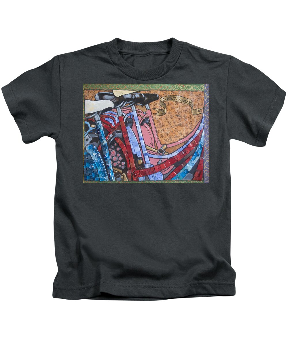 Bike Kids T-Shirt featuring the painting I Cant Wait by Pauline Lim