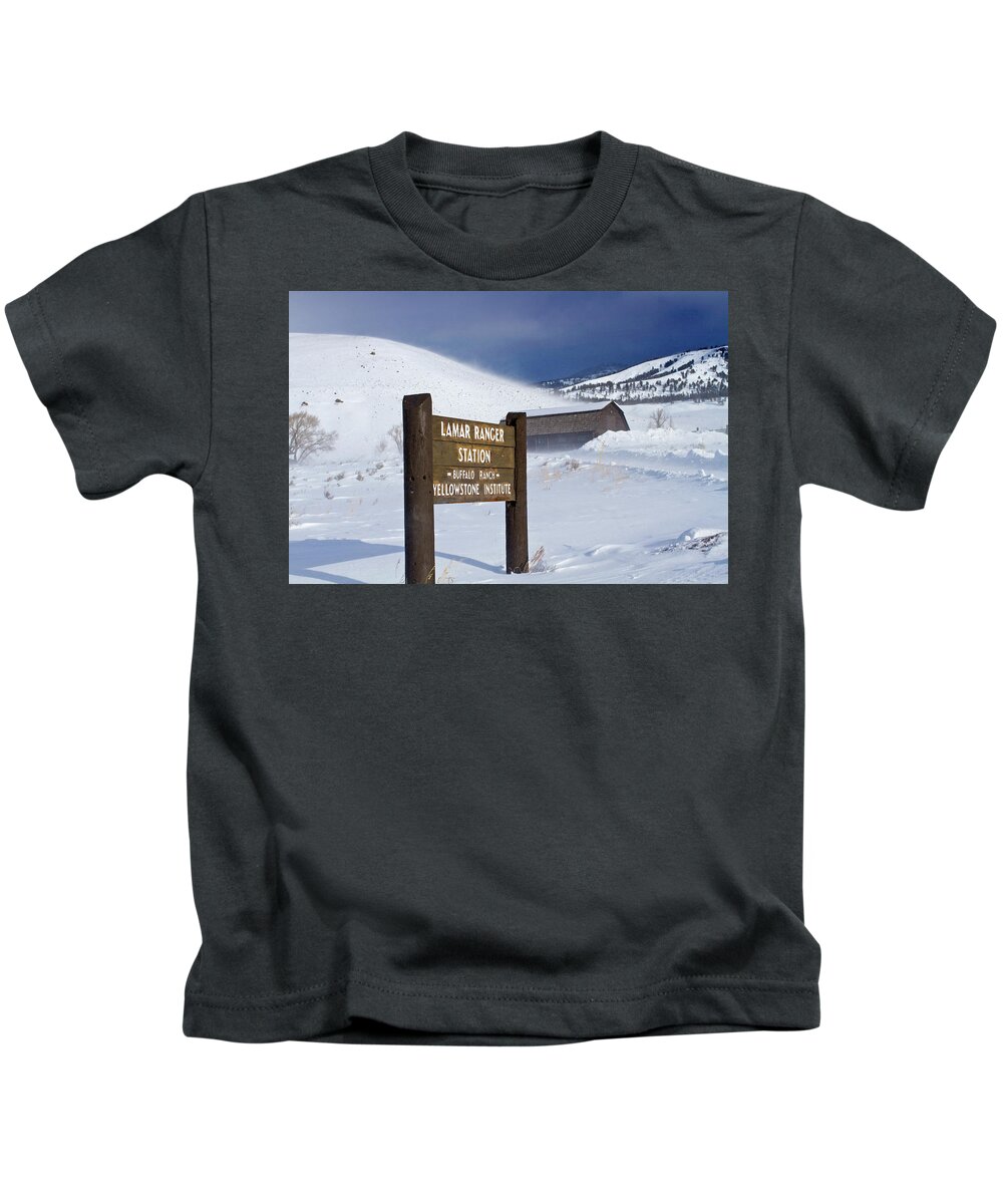 Yellowstone Kids T-Shirt featuring the photograph Ice Cold Lamar Valley by Mark Miller