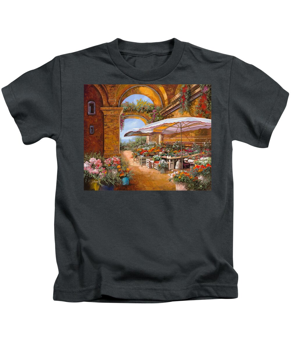 Market Kids T-Shirt featuring the painting Il Mercato Sotto Le Arcate by Guido Borelli