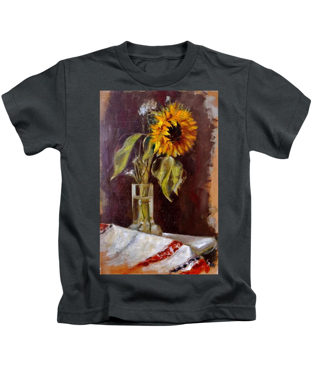 Sunflower Kids T-Shirt featuring the painting In the morning light by Karina Plachetka