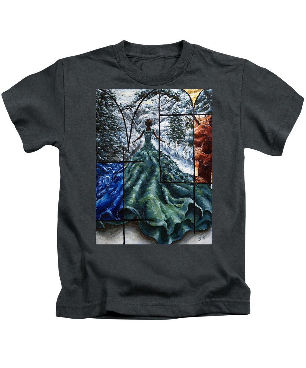 Girl Kids T-Shirt featuring the painting In the Quiet of the Snow by Carlos Flores