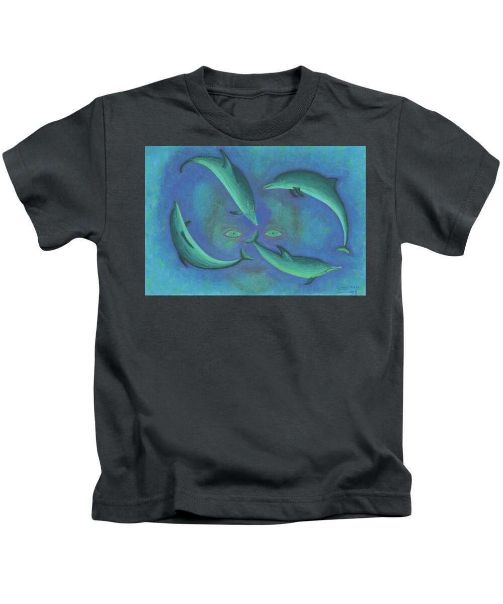 Dolphins Kids T-Shirt featuring the pastel Infinity 4 Third Eye by Anne Katzeff