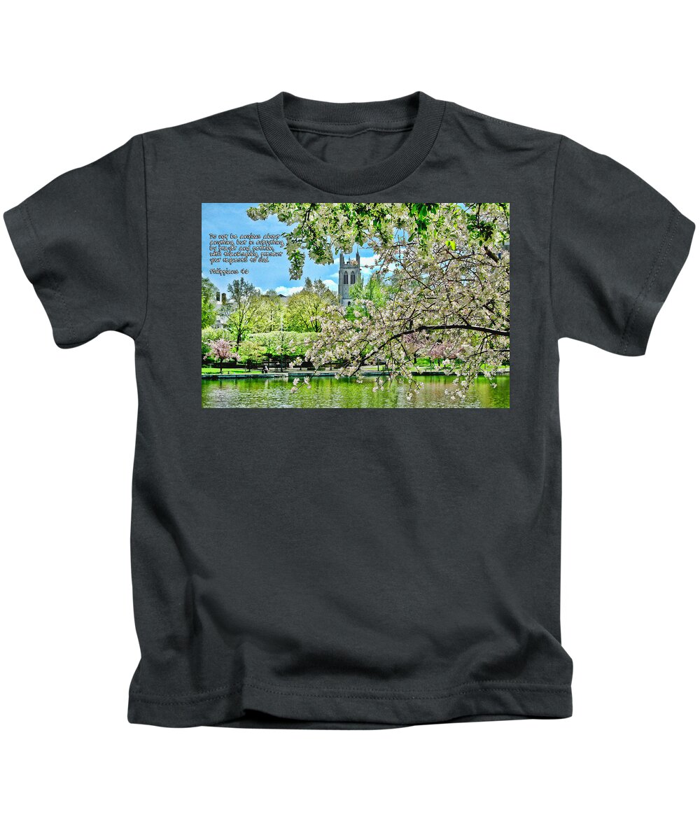 Cherry Blossoms Kids T-Shirt featuring the photograph Inspirational - Cherry Blossoms by Mark Madere