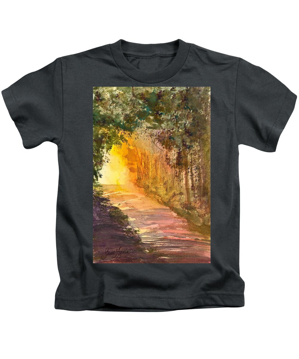 Path Kids T-Shirt featuring the painting Into the Light by Frank SantAgata