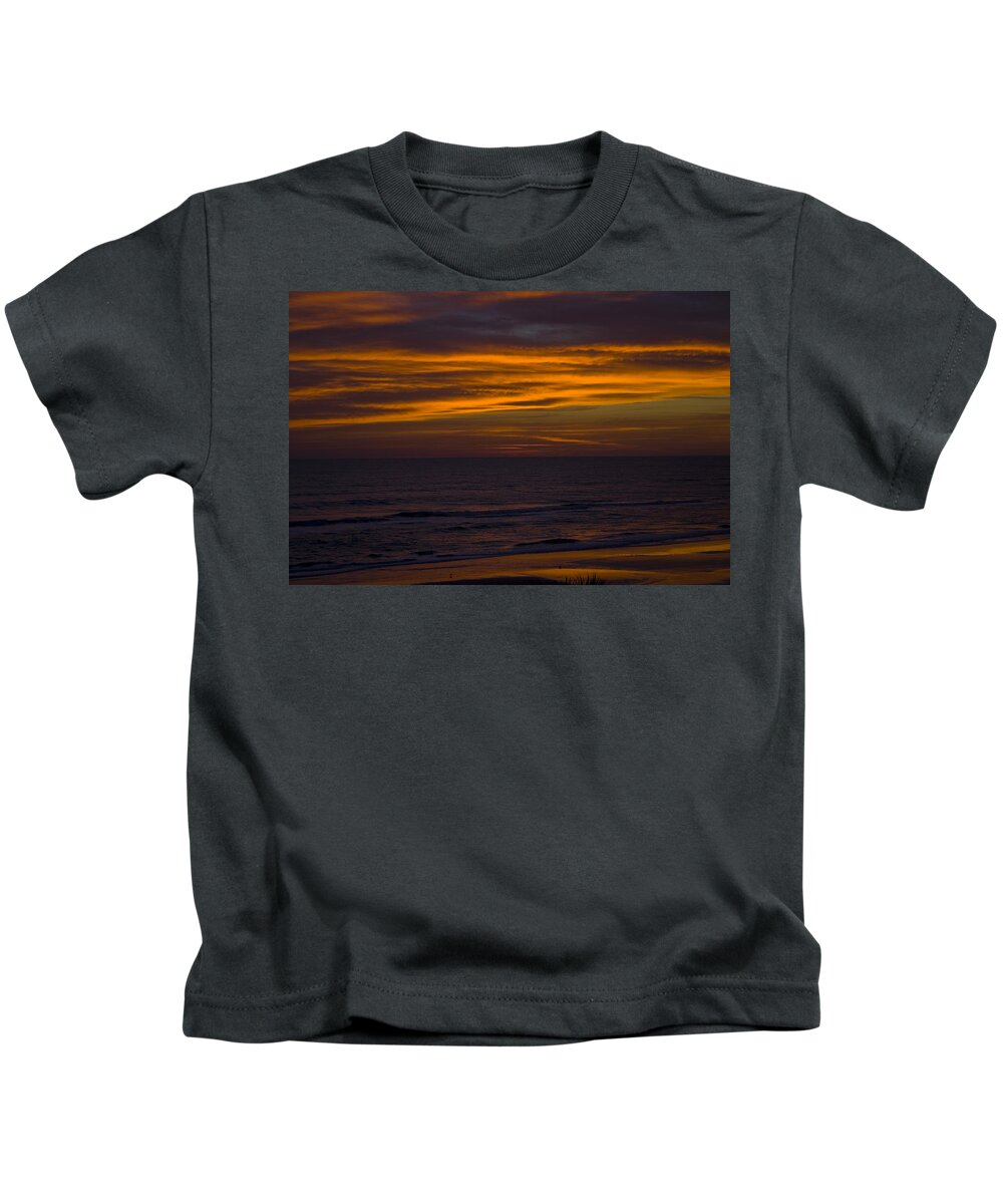 Beach Ocean Water Wave Waves Sky Cloud Clouds Sunrise Gold Golden Reflection Sand Kids T-Shirt featuring the photograph Invisible Presence by Andrei Shliakhau