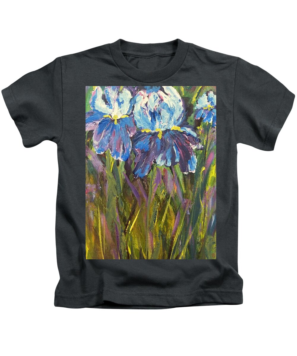 Iris Kids T-Shirt featuring the painting Iris Floral Garden by Claire Bull