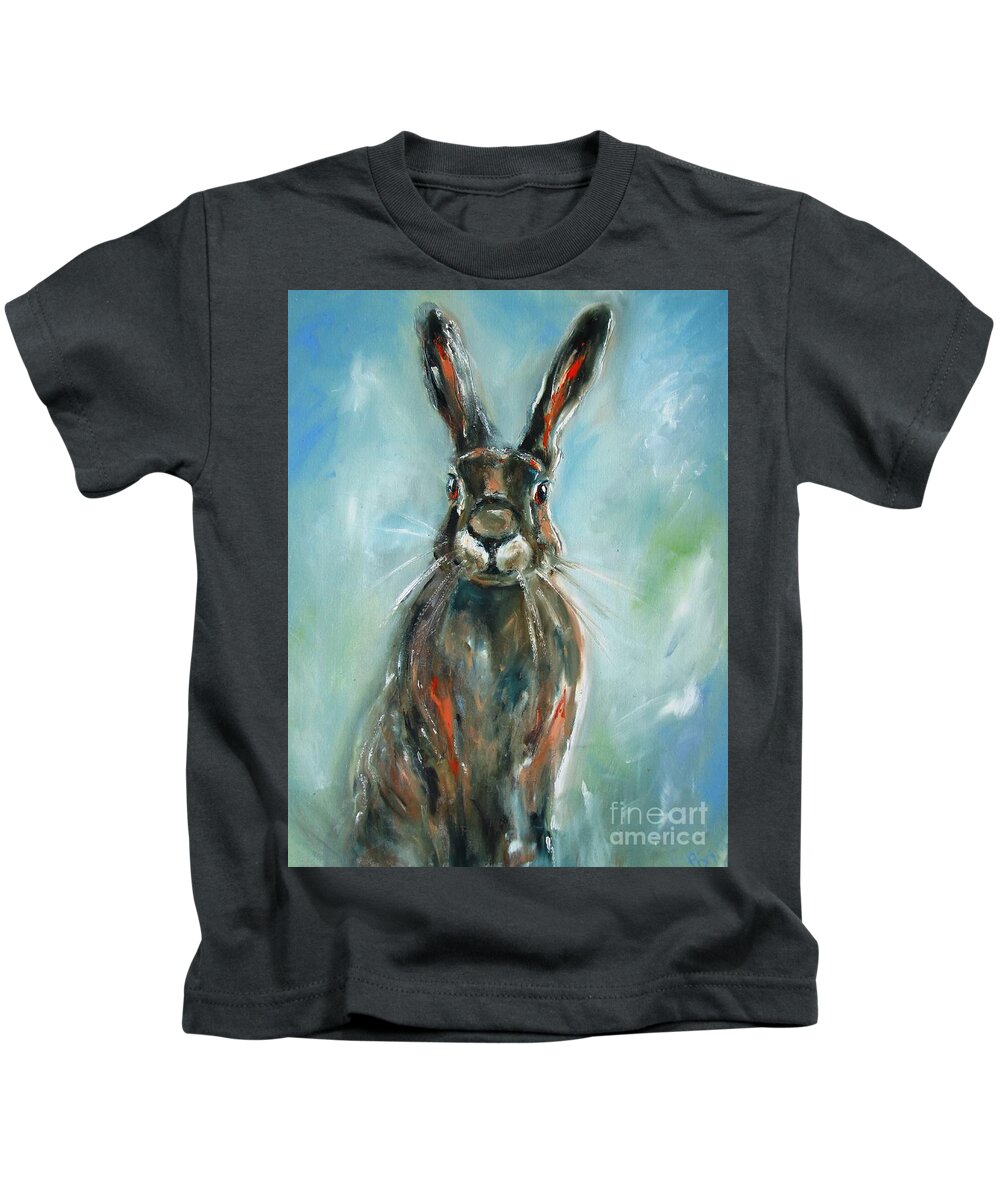 Hare Kids T-Shirt featuring the painting Irish Hare See Www.pixi-art.com To Get A Signed And Numbered Option by Mary Cahalan Lee - aka PIXI
