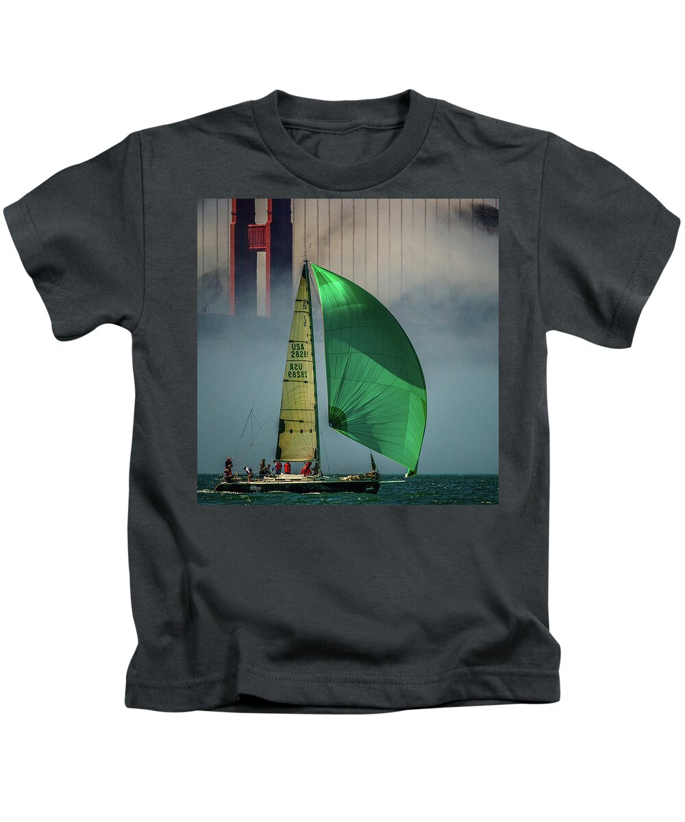 J/120 Kids T-Shirt featuring the photograph J/120 Golden Gate Bridge by Ed Broberg