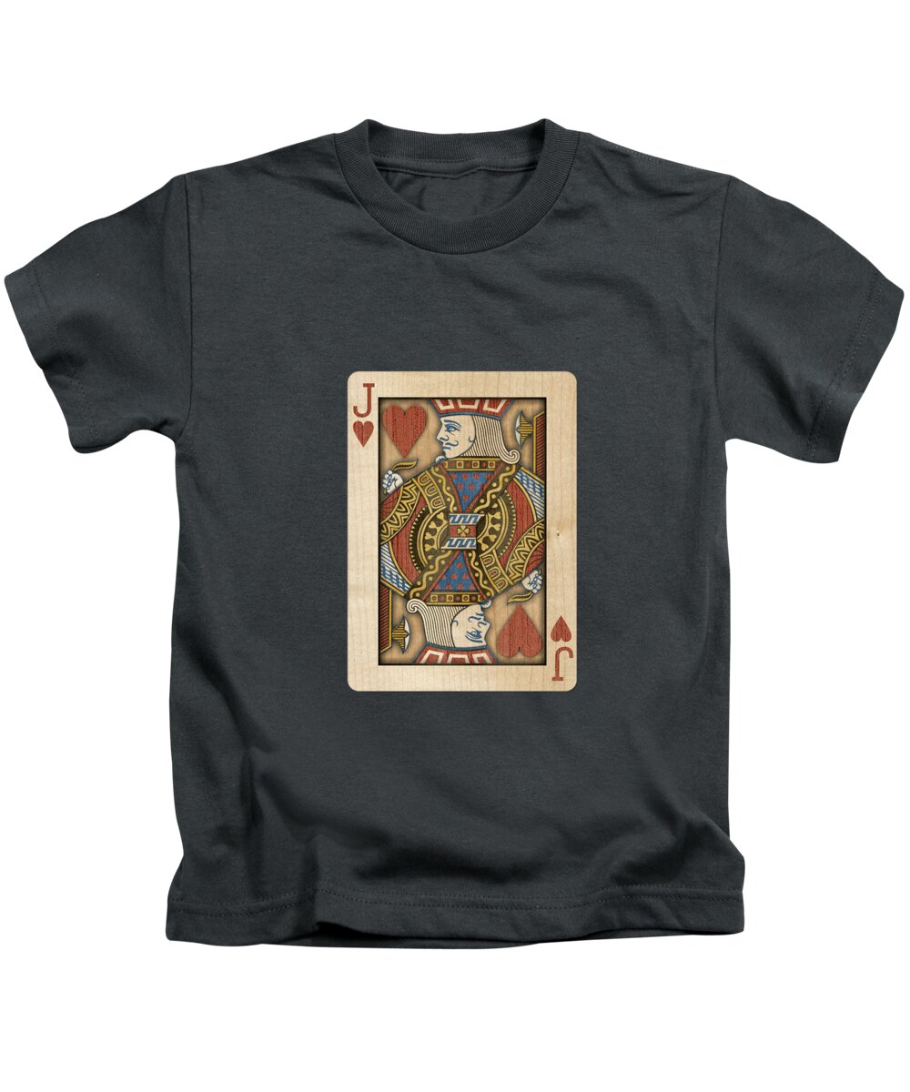 Boards Kids T-Shirt featuring the photograph Jack of Hearts in Wood by YoPedro