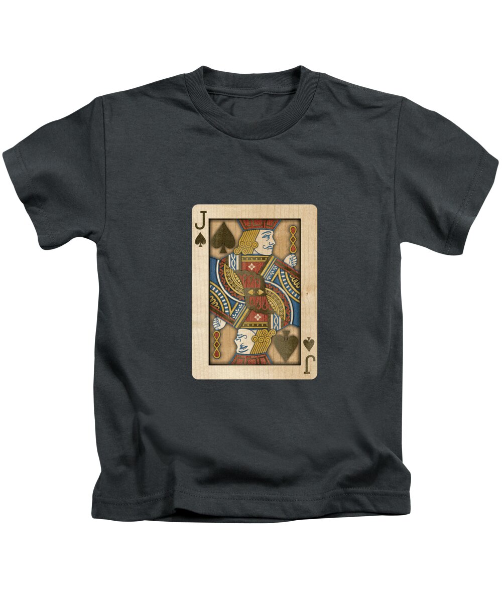 Boards Kids T-Shirt featuring the photograph Jack of Spades in Wood by YoPedro