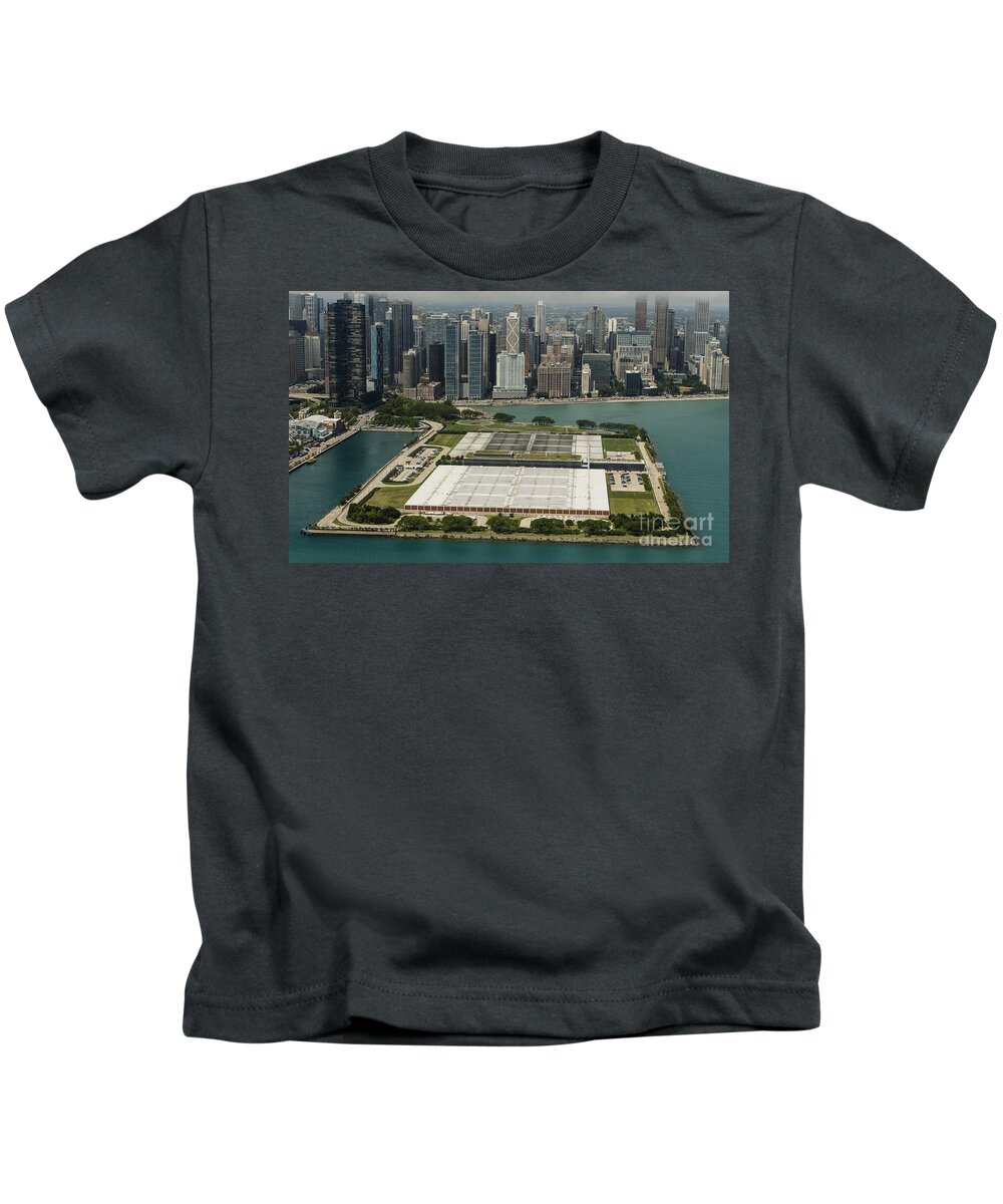 Jardine Water Purification Plant Kids T-Shirt featuring the photograph Jardine Water Purification Plant in Chicago Aerial Photo by David Oppenheimer