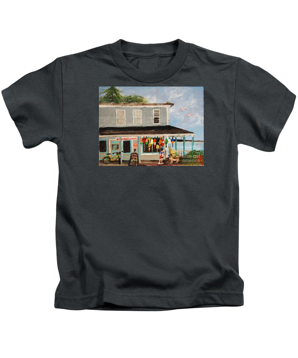 #americana #shopfronts Kids T-Shirt featuring the painting Jenn's Store by Francois Lamothe