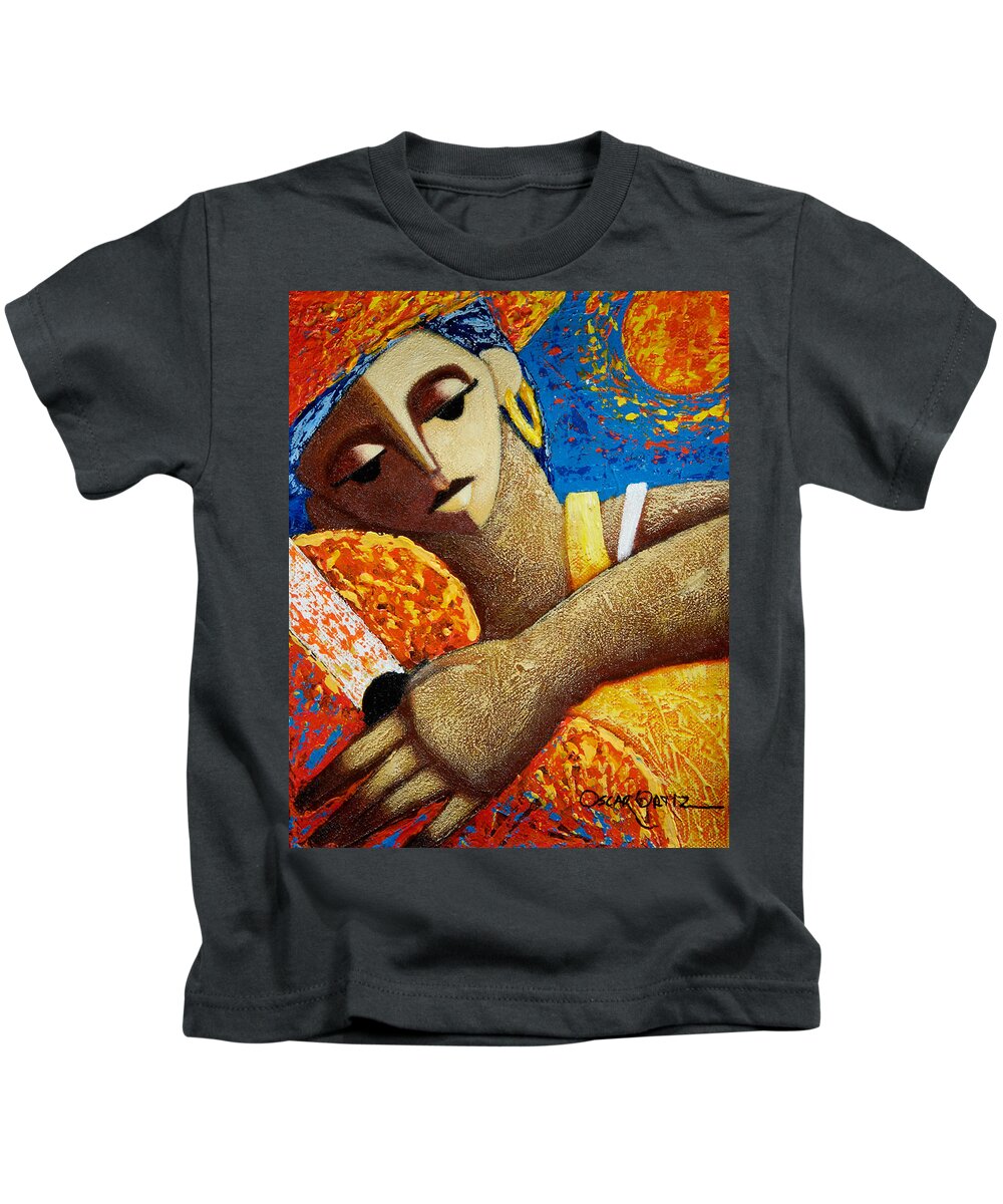 Puerto Rico Kids T-Shirt featuring the painting Jibara y Sol by Oscar Ortiz