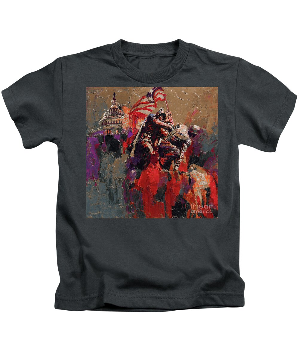 Color On A Grey Day Kids T-Shirt featuring the painting Jima Memorial Washington DC by Gull G