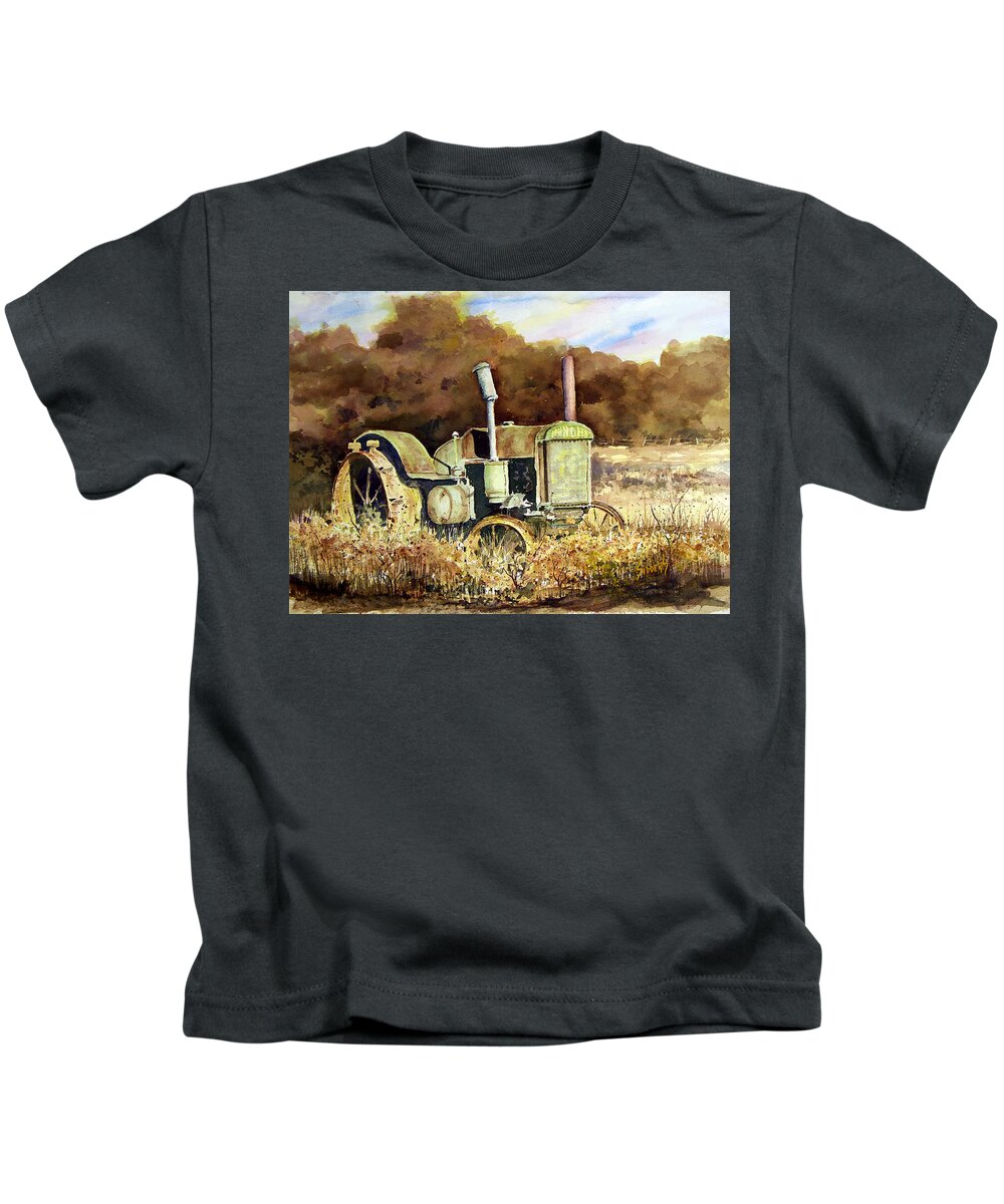 Tractor Kids T-Shirt featuring the painting Johnny Popper by Sam Sidders