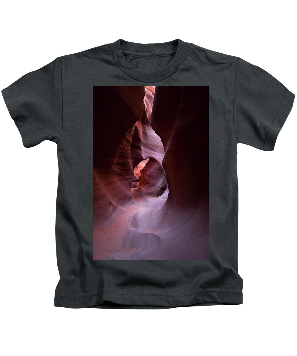 Antelope Canyon Kids T-Shirt featuring the photograph Journey Thru the Shadows by Jon Glaser